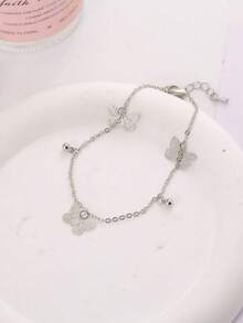 1pc Women's Hollow Butterfly Anklet, Elegant & Fashionable European Style, Minimalist Summer Beach Foot Jewelry - Silver - View 3