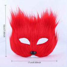 Fox/Cat Plush Animal Face Mask, Masquerade Ball Party Makeup Prop Costume, Festival Decor - Multicolor - View 10