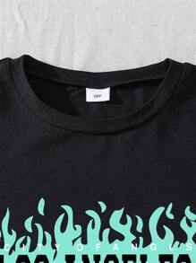Boys Letter Print Short Sleeve T-Shirt And Woven Letter Patch Shorts Set