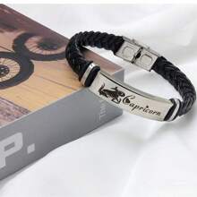 Stainless Steel Constellation Bracelet For Women Men Zodiac Sign Leather Bracelet Wristband Jewelry Birthday Gift