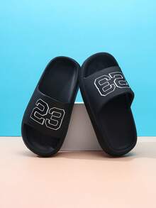 Kids EVA Foam Slippers, Lightweight Non-Slip Thick Sole Casual Home Beach Slides, Simple Solid Color, Unisex For Big Kids - Black - View 4