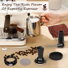 1 juego de 51/53/58mm Espresso Coffee Tamper Kit, 4/8 piezas, incluye Espresso Tamper, Anillo de dosificación magnético de metal, Estera para tamizar y Distribuidor de Pin, Base espiral de acero inoxidable con presión ajustable, adecuado para entusiastas del café en negocios y en el hogar, manualidades, fiestas, oficina y vuelta al cole
