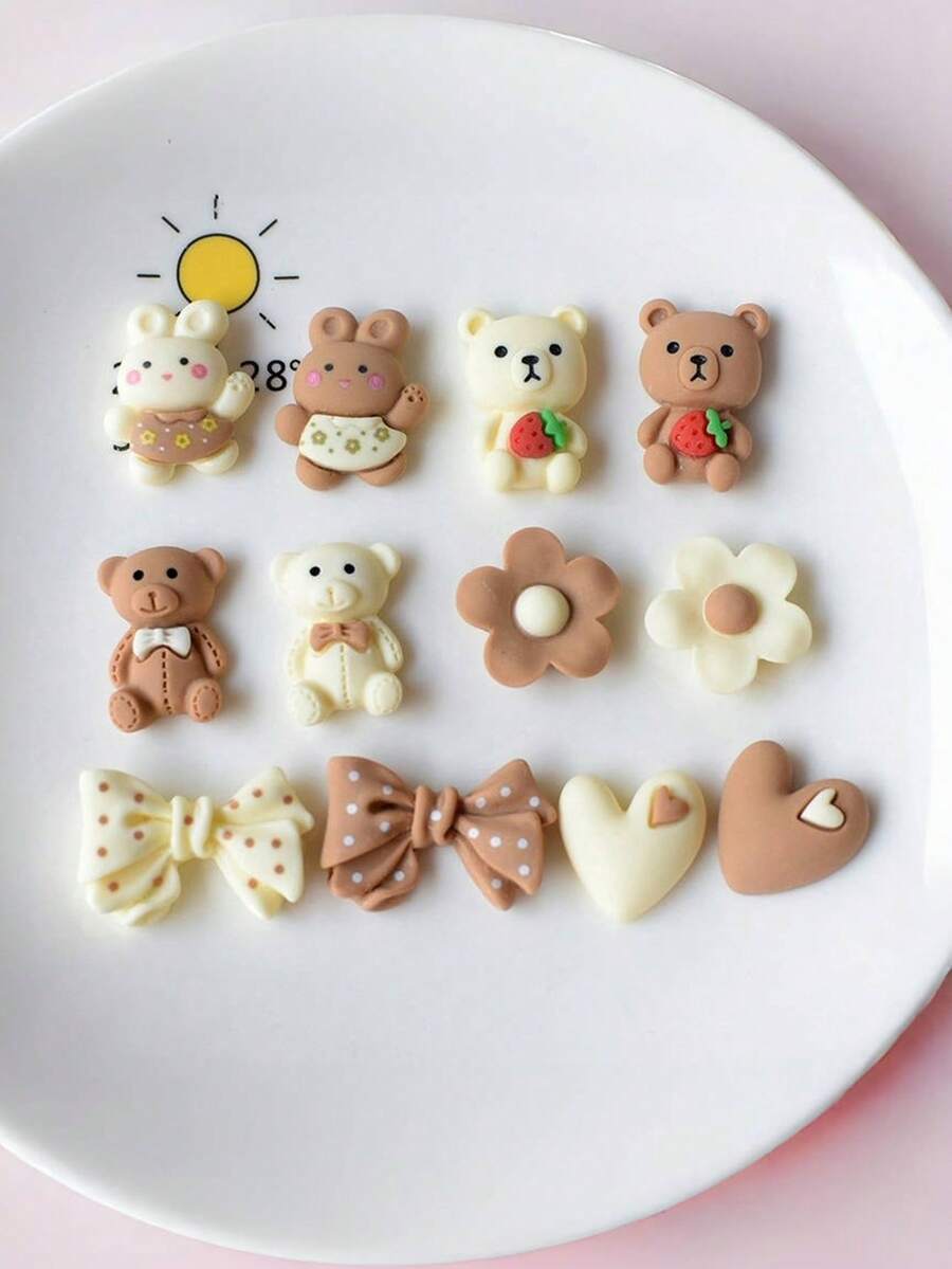 12pcs/Set Bow, Bear, Rabbit, Flower, Heart Shaped Shoe Charms, Suitable For Sandals And Beach Shoes, Cute Shoes Accessories For Spring Summer, Decorations Gift Ideas