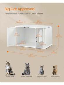 Cat Litter Box Enclosure, Hidden Litter Box Furniture, With Front Entry, Double Doors, Handles, Cat House, End Side Table, Modern, 85 X 48.5 X 50 Cm, Cloud White - White - View 5