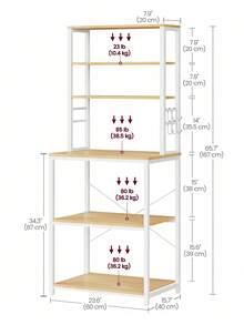Kitchen Storage Rack, Coffee Bar, Baker's Rack, Total 6 Shelves And 6 Hooks, For Microwave, Steel Frame, Industrial, Oak Colour And White - Yellow - View 7