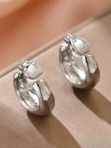 2pcs Minimalist Geometric C-Shaped Clip-On Earrings, Painless Metal Non-Pierced Earrings, Suitable For Daily Commute Wear - Clip - View 3