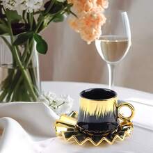 6-Piece Ottoman-Style Turkish Espresso Cup & Saucer Set – 3.5 Oz Ceramic Cups With Gold-Plated Rim In Black, Gift Box Included - As Shown - View 8