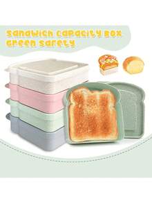 1pc Bento Box, Sandwich Container, Lunch Box Plastic Toast Shaped Food Storage Sandwich Box With Lid, Reusable, Microwave And Dishwasher Friendly, Suitable For Family Or Adults, Kitchen Supplies - Multicolor - View 4