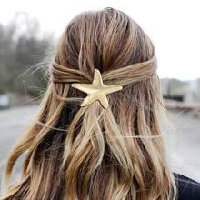 2个装女士金属海星贝壳造型发夹，优雅发饰爪夹发卡，学习用品