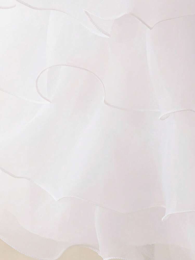 Sequin Multi-Layer Tulle Pageant Gown, Suitable For Party, Flower Girl, Wedding, Without Headband - White - View 7