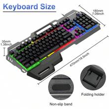 Wired 104 Keys Rainbow RGB Backlit Gaming Mechanical Keyboard, Metal Volume Knob, Multimedia Keys, With Phone And Lighter Holder, Free Removable Wrist Rest, Thickened Metal Panel, For Windows Laptop PC , Gaming Office Universal, Black