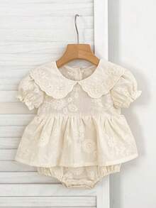 Baby Girl Summer Thin Sweet Embroidery Bodysuit - Apricot - View 2