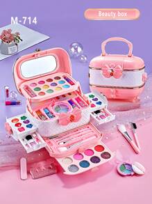 1pc Kids Pretend Makeup Set, Girls Makeup Palette, Princess Handbag, Cosmetic Beauty Vanity Kit, Lipstick, Eyeshadow, Kids Birthday Gift