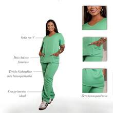 Hospital Pajama Set Medical Uniform With V-Neck And Short Sleeves With 2 Pockets Blouse + Pants Surgical Pajamas Private Scrub And Nursing Uniform Veterinary Aesthetic Dentist Clinics And Hospitals Without Transparency - 淺粉色 - 查看 6