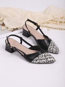 Women's Strap Buckle Pointed Toe Slip-On Pumps, French Style Elegant Square Toe Backless Sandals, Fashion Versatile Thick Heel Summer Vacation Shoes