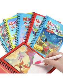 1 Set Magic Water Color Painting Book, Magical Coloring And Drawing Kit, Educational And Reusable Watercolor Painting (Pen And Border Color Of Drawing Book Are Random), For Office, School, Painting, Student, Marker, Stationery, School Supplies, Watercolor, Holiday Party Birthday Gift