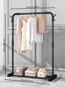 1PC Freestanding Hanger Double Pole Multi-Functional Bedroom Clothing Rack,Metal Clothes Hanger Organizer And Black Clothes Stand With Wheels