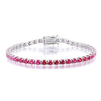 One 100% Ruby Tennis Bracelets For Women,Gradient Ruby Bracelet 925 Sterling Silver White Gold Plated For Women Daily Wear.