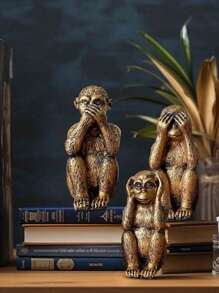 1/3 Wise Silver Monkey Statue For Home Decor, Hear No Evil, See No Evil, Speak No Evil Figurine For Living Room Bohemian Style Desk Modern Desktop Decor, Monkey Gift Stand Decoration