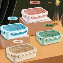 Lunch Box With Utensils, Leak-Proof, Square Shape - Safe To Use In Microwave, Perfect For Office Workers And Kitchen Storage - Hồng - Xem 3