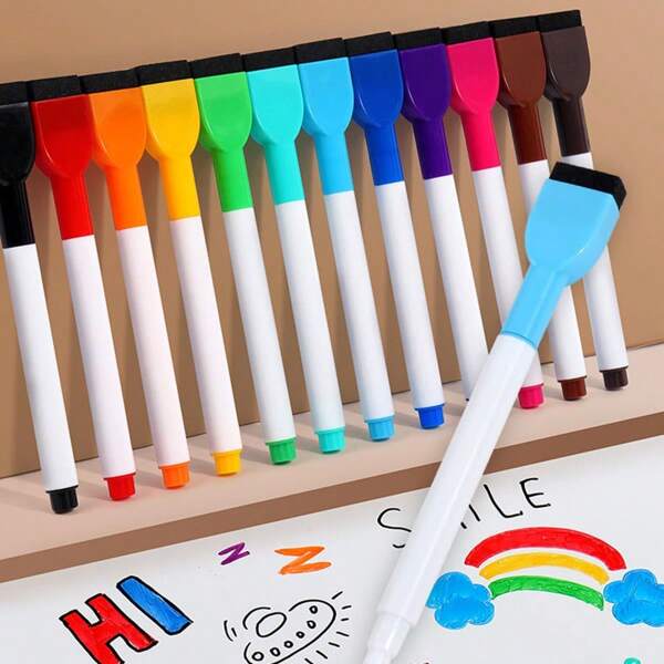 Bunte Whiteboard-Marker mit feiner Spitze und Radiergummi für Kinder, Marker für Kalendertafeln mit Radiergummi, Whiteboard-Marker, geruchsarm, sortierte leuchtende Farben