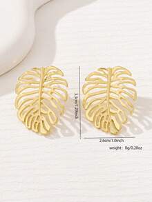 1 Pasang Anting Tusuk Daun Berongga Minimalis yang Modis, Elegan, dan Dapat Dipersonalisasi - Yellow Gold - View 5