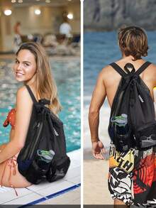 1pc Large Capacity Gym Bag Travel Bag Swimming Bag, Dry And Wet Separation/With Shoe Compartment Handbag Women Men Travel Luggage Bag Sports Fitness Bag Breathable Sports Backpack Yoga Mat Bag Swimming Canvas Striped Travel Office For Swimming Lessons, Yoga Class, Beach Day, Vacation & Workout Sport Bag For Sports For Fitness For Exercise For Vacation For Women For Men Travel Essential Yoga Bag - Multicolor - View 2