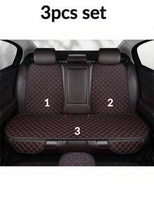 3pcs Set New Comfortable Nappa Leather Universal Car Seat Cushions, With Star Embroidery Backrest And Non-Slip Design, Suitable For All Seasons