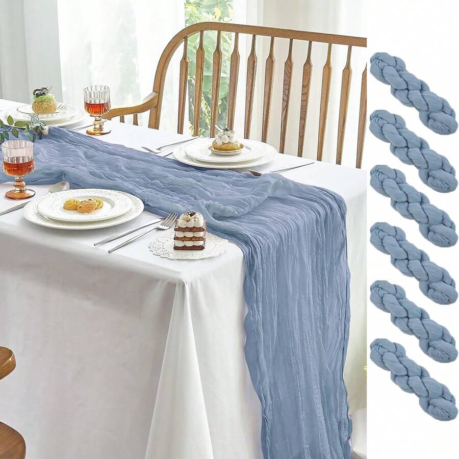 1Pack/6packs Dusty Blue 10FT Cheesecloth Table Runner Boho Gauze Fabric Table Runner Rustic Sheer Runner For Wedding Birthday Baby Shower Party Boho Table Decoration