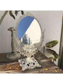 1PC Y2K Vintage Vanity Mirror - Rotating Cream Dressing Table Decor With Retro Frame, Dorm Essential Gift For Girls (Bedroom/Bathroom/Living Room) Gifts Birthday Graduation - Vintage Baroque Double Sided Mirror - View 11