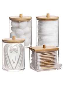 4 piezas Soporte para cosméticos, Organizador de cosméticos para baño, Caja de almacenamiento de maquillaje, Estante dispensador con tapa de bambú - Multicolor - Ver 2