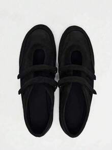 1双女士优雅简约轻便舒适可爱时尚芭蕾平底鞋，2025新款休闲通勤法式复古镂空防滑柔软运动玛丽珍鞋 - 黑色 - 查看 4