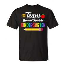 Team Kindergarten Tea Kindergarten Team Tea School T-Shirt Aesthetic Y2K Style Summer Top, Loose Fitting T-Shirt For Outdoor, Home, Work Or Street Leisure, Soft And Durable Pure Cotton Fabric, Retro And Soft Design, I Gift For , Fashionable And Comfortable Shirt For Travel, Festivals Or Weekends - Black - View 1