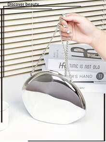 1pc New Fashionable Personalized Golden Acrylic Shell Clutch, Elegant Glittering Elliptical Evening Bag, Luxury Hard-Case Box-Shaped Bag With Metallic Electroplating Shiny Surface, Chic Party Bag With Removable Metal Chain Strap, Suitable For Wedding And Party, Gift For Women - 銀色 - 查看 8