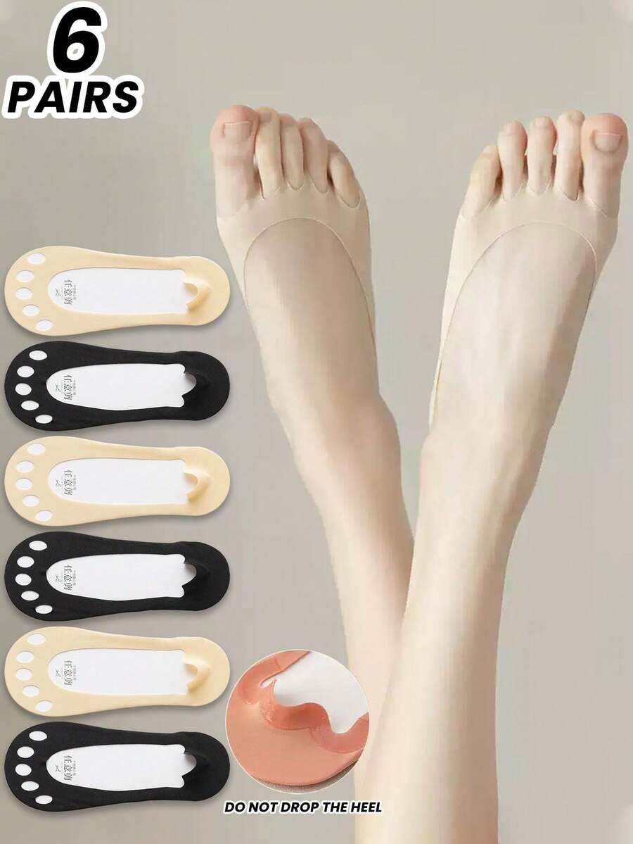 1/2/4/6 đôi tất thuyền năm ngón cho nữ, tất tàng hình, chất liệu cotton thoáng khí, chống trơn trượt, miệng nông, thích hợp cho mùa hè - Nhiều màu - Xem 1
