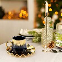 6-Piece Ottoman-Style Turkish Espresso Cup & Saucer Set – 3.5 Oz Ceramic Cups With Gold-Plated Rim In Black, Gift Box Included - As Shown - View 7