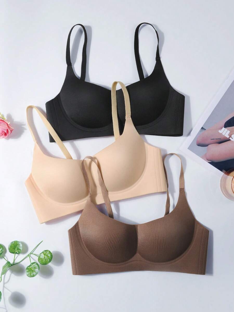 3Pcs Teen Girls Underwear, Seamless Bra - Simple, Comfortable And Breathable, Suitable For Daily Use, Suitable For Growing Girls Aged 12-15