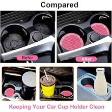 2 Stücke Auto Becherhalter Silikon Anti-Rutsch Matte, Auto glänzende Becherhalter Untersetzer, Fahrzeug Innenraum Ablage Pad, geeignet für Auto, SUV - erhältlich in Schwarz, Pink, Blau