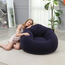 1pc New PVC Plush Inflatable Lazy Sofa, Spherical Chair, Foldable Outdoor Lounge Recliner Stool, Suitable For Living Rooms, Bedrooms, Reading Rooms, Camping - Blue - View 2