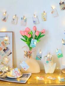 1条家居装饰木质夹子铜线灯串，1-10米，照片夹装饰灯串，适用于卧室墙面装饰、婚礼装饰、生日派对装饰、情人节装饰灯串（夹子数量可能存在2-3个误差） - 銅線+木夾子 - 查看 12