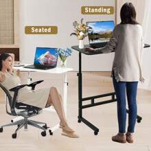 Mobile Side Table 23.7 Inch/31.5 Inch Computer Desk With Wheels Height Adjustable Rolling Potable Laptop Cart, C-Shaped Bed Couch Sofa End Tables With Edge Stopper For Livingroom Bedroom