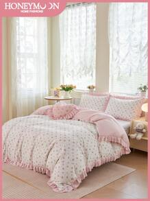 2/3 pièces Ensemble de housse de couette style romantique français, ensemble de housse de couette imprimé de roses charmantes, 1 pièce de couette avec 1/2 pièces de taies d'oreiller, doux et respirant, élégant et charmant couvre-lit décoratif pour chambre à coucher ou dortoir, convient parfaitement aux lits simples, doubles, queen et king