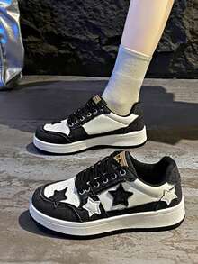 Nuevos tenis de lona estampados con estrellas, de moda y casuales, zapatos deportivos juveniles - Negro - Ver 2