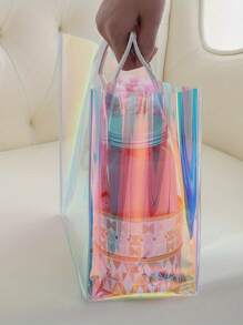 Colorful Clear Laser Bag With Handles, Holographic Small Gift Bag Clear Birthday Gift Bags For Women Wedding Gift Bags , Shopping Bag, Party Gift Bag, Craft Tote Bag, Party Favors, Party Gift Decor - Reusable, Foldable, Easy To Clean