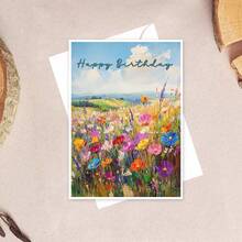 1 张生日快乐卡、鲜艳的野花田野卡、花卉生日祝福卡、自然卡 - 彩色 - 查看 3