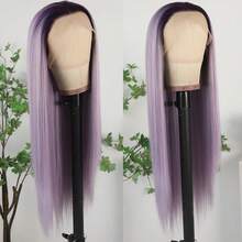 Purple Color Lace Front Wigs Pre Plucked Hairline Long Straight Wigs For Fashion Women Girls Party Daily Wear Glueless Dark Purple Lace Front Synthetic Wigs 13x4 Free Part Heat Resistant Fiber Hair 28 Inch 180% Density - Màu tím ombre - Xem 5