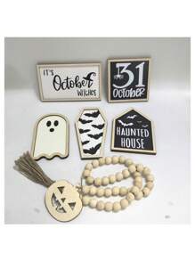 Décoration de plateau à plusieurs étages pour Halloween, décoration de fête d'Halloween, chauve-souris effrayante et fantôme, décorations en bois pour ambiance (plateau non inclus)