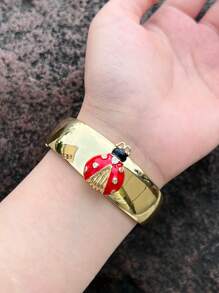 1pc Retro Bee Insect Zirconia Crystal Embellished Bronze Plated Gold Open Cuff Bracelet, Suitable For Women Daily & Party Wear