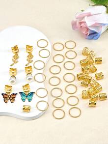 46 件玫瑰蝴蝶辫子夹水晶辫子发饰彩色蝴蝶吊坠饰珍珠闪亮发饰星形辫子珠夹袖口环发饰礼物 - 金色 - 查看 4