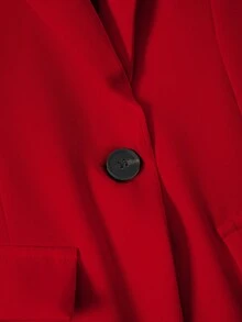 女士纯色缺口翻领长袖单排扣休闲通勤西装外套，轻盈秋季 - 紅色 - 查看 4